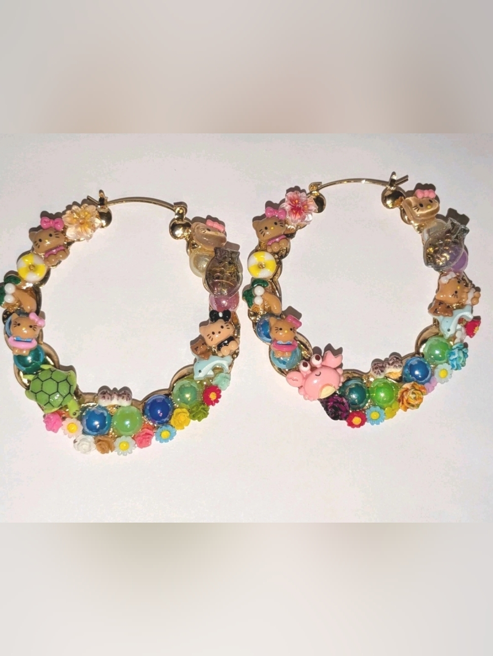 Kitty Under The Sea Hand Crafted Large Hoop Earring - Picture 15 of 17